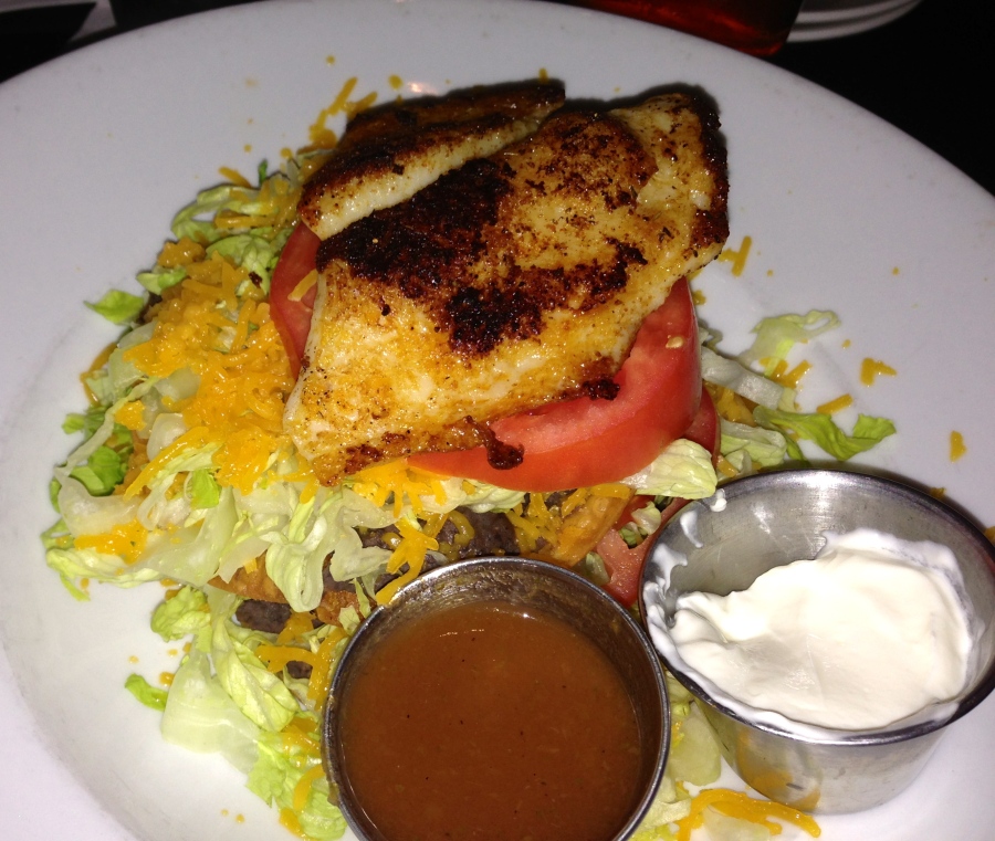 Grouper salad with a small piece of grouper.